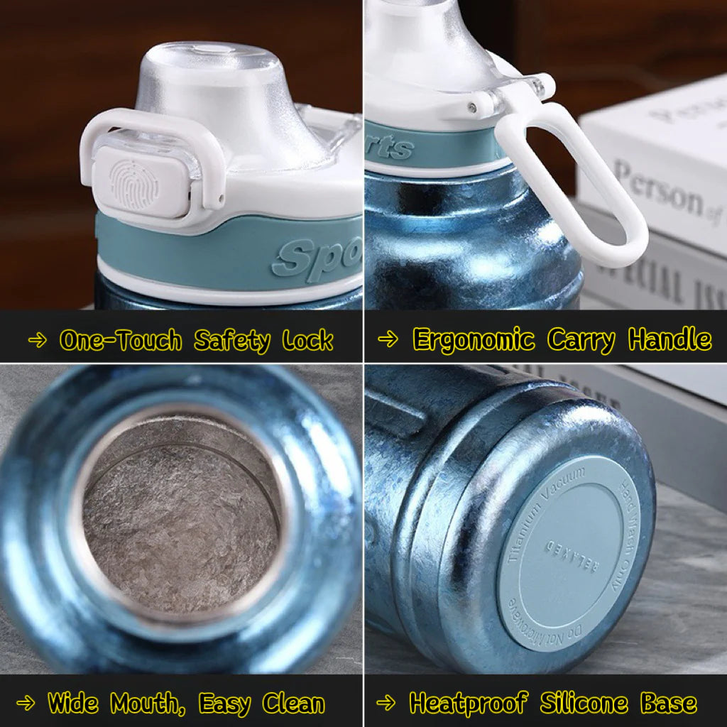 إبريق QaluX GlacierCore من التيتانيوم - سعة 1.4 لتر، ترطيب طوال اليوم، تقنية IceGuard الحرارية، خالٍ من مادة BPA وذو مذاق محايد